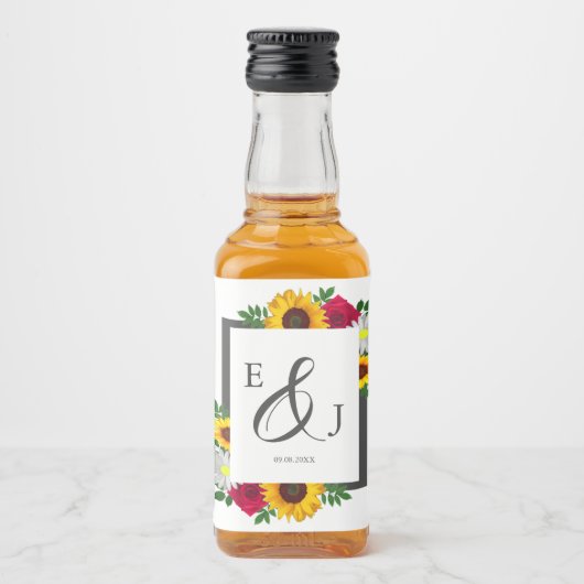 ひまわりバラデイジー秋フローラ結婚ズ リキュールボトルラベル (正面)