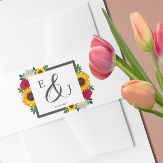 ひまわりバラデイジー秋フローラ結婚ズ 招待状ベリーバンド