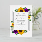 ひまわりバラデイジー秋フローラ結婚ズ 箔招待状 (立ち正面)