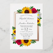 ひまわりバラデイジー秋フローラ結婚ズ 箔招待状 (正面)