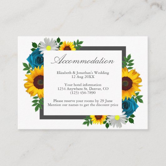 ひまわりバラデイジー結婚フローラズアコモデーション エンクロージャーカード (正面)