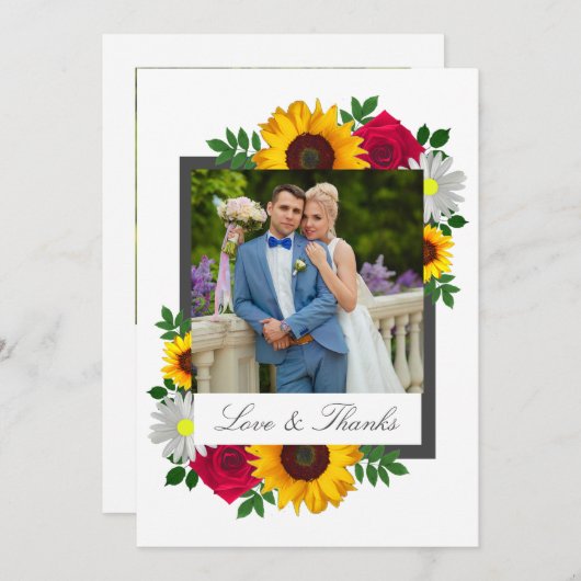 ひまわりバラデイジー結婚フローラ サンキューカード (正面/裏面)