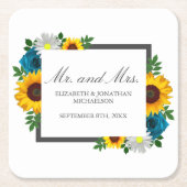 ひまわりバラデイジー結婚フローラ スクエアペーパーコースター (正面)