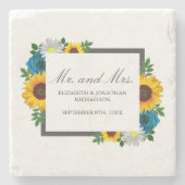 ひまわりバラデイジー結婚フローラ ストーンコースター (正面)