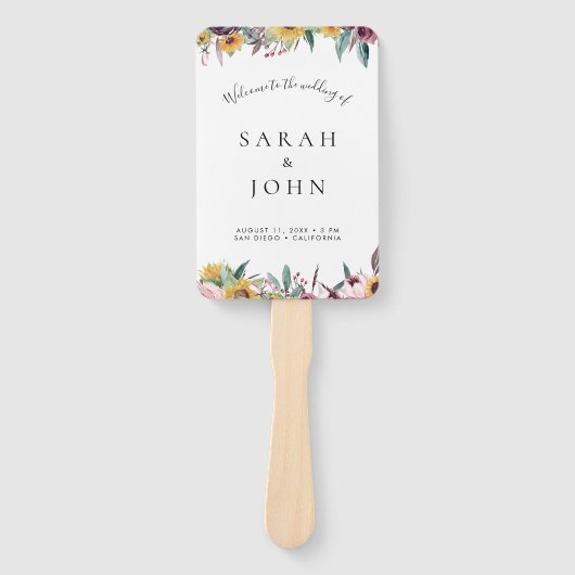 ひまわりバラバーグンディ結婚さんの式プログラム ハンドファン (正面)