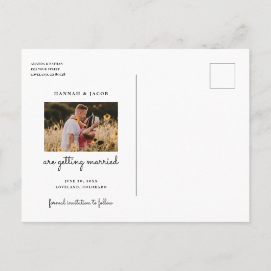 ひまわりバラフォトウッド日付結婚を保存 案内ポストカード (裏面)