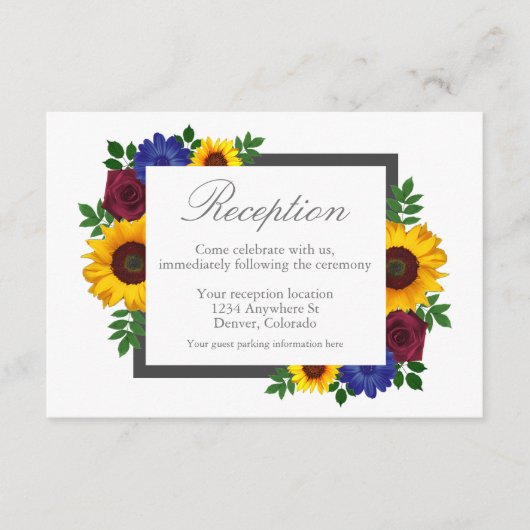 ひまわりバラフローラウェディングレセプションカード エンクロージャーカード (正面)