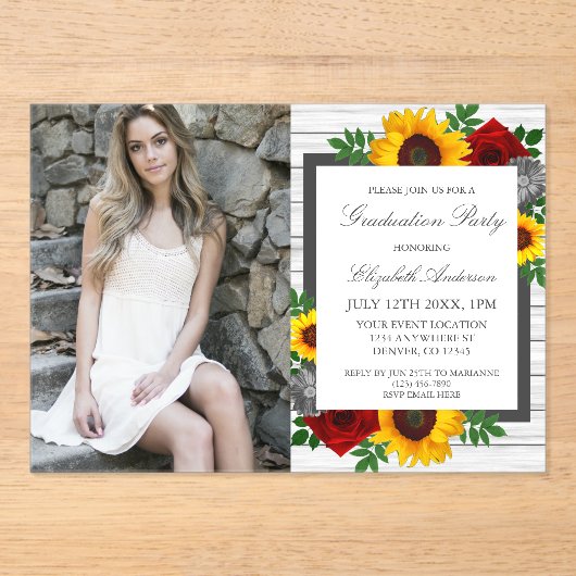 ひまわりバラフローラ卒業パーティー アクリル招待状 (正面)