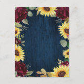 ひまわりバラブルゴーニュ赤とネイビー結婚ブルー エンクロージャーカード (裏面)