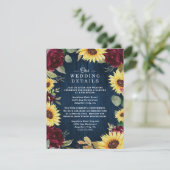 ひまわりバラブルゴーニュ赤とネイビー結婚ブルー エンクロージャーカード (スタンド正面)