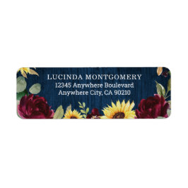 ひまわりバラブルゴーニュ赤とネイビー結婚ブルー ラベル