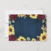 ひまわりバラブルゴーニュ赤とネイビー結婚ブルー 出欠カード (裏面)