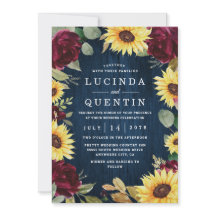 ひまわりバラブルゴーニュ赤とネイビー結婚ブルー