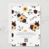 ひまわりバラブルゴーニュ赤QRコード結婚ズ 招待状 (裏面)