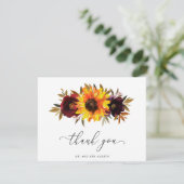 ひまわりバラレッドパープル素朴秋の結婚式 サンキューカード (スタンド正面)