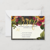 ひまわりバラ予算ラスティックウェディングRSVP ノートカード (正面)
