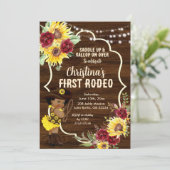 ひまわりバラ女性のカーボーイファーストロデオ誕生日 招待状 (スタンド正面)