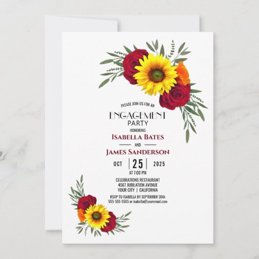 ひまわりバラ婚約パーティ 招待状 (正面)
