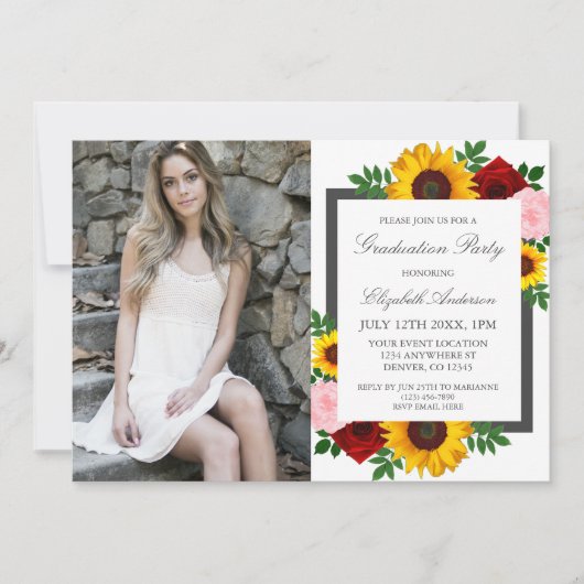 ひまわりバラ牡丹卒業パーティー 招待状 (正面)