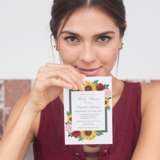 ひまわりバラ牡丹秋フローラ赤ちゃんシャワー 招待状