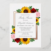 ひまわりバラ牡丹秋フローラ赤ちゃんシャワー 箔招待状 (正面)