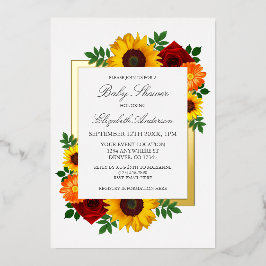 ひまわりバラ秋フローラベビーシャワー 箔招待状