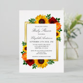 ひまわりバラ秋フローラベビーシャワー 箔招待状 (立ち正面)