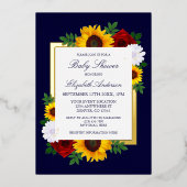 ひまわりバラ秋フローラベビーシャワー 箔招待状 (正面)