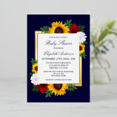 ひまわりバラ秋フローラベビーシャワー 箔招待状 (立ち正面)