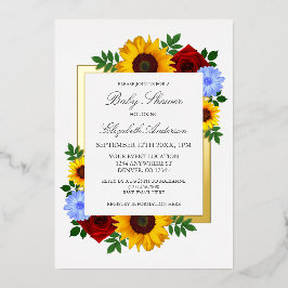 ひまわりバラ秋フローラベビーシャワー 箔招待状