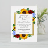 ひまわりバラ秋フローラベビーシャワー 箔招待状 (立ち正面)