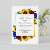 ひまわりバラ秋フローラベビーシャワー 箔招待状 (立ち正面)