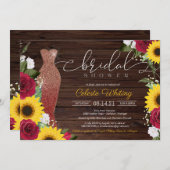 ひまわりバラ素朴グラムブライダルシャワードレス 招待状 (正面/裏面)