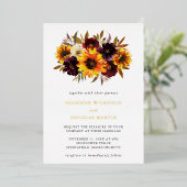 ひまわりバラ紫素朴秋の結婚式金ゴールド 箔招待状 (立ち正面)