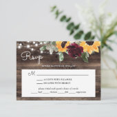 ひまわりバラ結婚ウッドと食事の選択RSVP 出欠カード (スタンド正面)