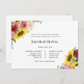 ひまわりバラ結婚ズリハーサルディナー招待状 招待状 (正面/裏面)