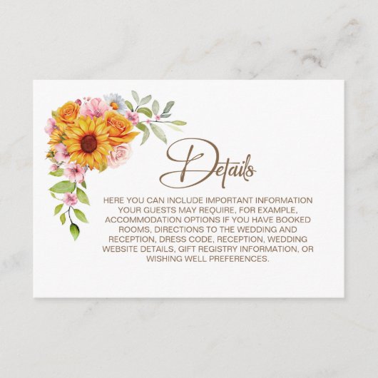 ひまわりバラ結婚フローラのエンクロージャカード エンクロージャーカード (正面)