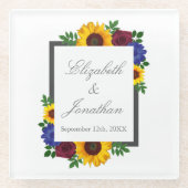 ひまわりバラ結婚フローラ ガラスコースター (正面)