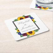 ひまわりバラ結婚フローラ スクエアペーパーコースター (アングル)