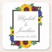 ひまわりバラ結婚フローラ スクエアペーパーコースター (正面)