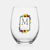 ひまわりバラ結婚フローラ ステムなしワイングラス (正面)