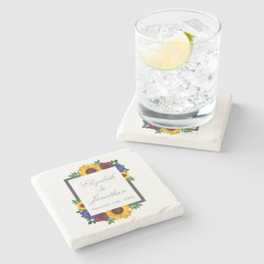 ひまわりバラ結婚フローラ ストーンコースター (横)