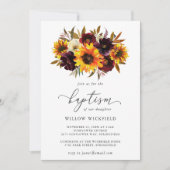 ひまわりバラ赤紫素朴秋バプテスマ 招待状 (正面)