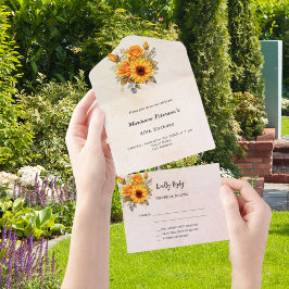 ひまわりバラ金ゴールド誕生日RSVP オールインワン招待状