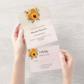 ひまわりバラ金ゴールド誕生日RSVP オールインワン招待状 (貼ってはがせる)