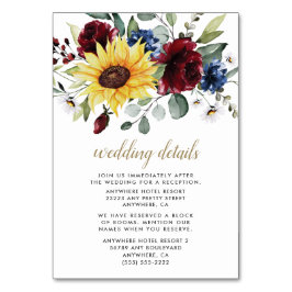 ひまわりバーガンディと海軍結婚のエンクロージャカード テーブルナンバー