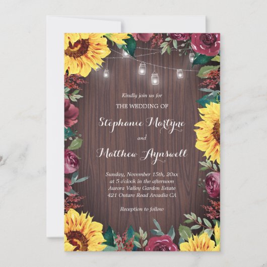 ひまわりバーガンディバラウッドジャールライツ結婚ズ 招待状 (正面)