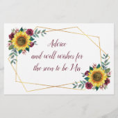 ひまわりバーガンディバラブライダルシャワーアドバイスカード (裏面)