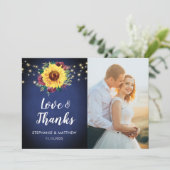 ひまわりバーガンディバラライツネイビー結婚フォト サンキューカード (スタンド正面)