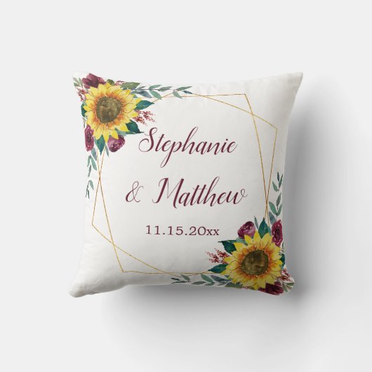 ひまわりバーガンディバラ幾何結婚体 クッション (裏面)